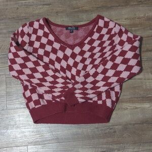 Pink checkered cropped sweater